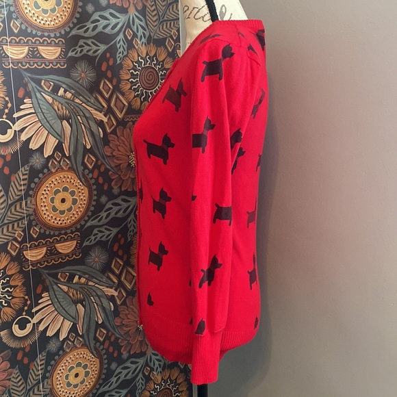 Folter Red & Black Scottie Dogs Print Crew Neck Cardigan Sweater Size Large - Picture 2 of 8